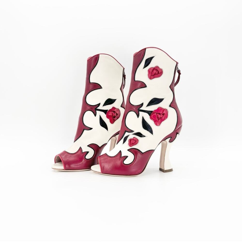 NIB Miu Miu SS2012 Runway Rose Peep Toe Western Booties 35